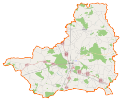 Mapa konturowa powiatu jarocińskiego, u góry po prawej znajduje się punkt z opisem „Śmiełów”