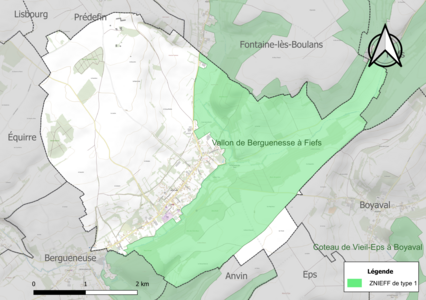 Carte de la ZNIEFF de type 1 sur la commune.