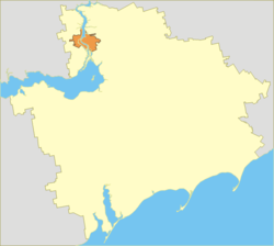 Zaporizhia Oblast (yellow) with the City of Zaporizhia (orange).