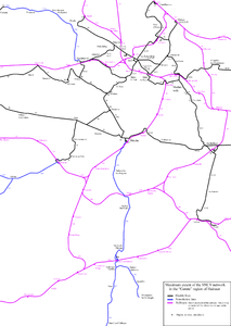 Kaart van de buurtspoorlijnen van de "Centre" groep van Henegouwen, Buurtspoorwegen in de center streek van Henegouwen