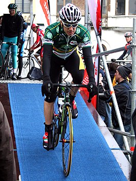 Filip Meirhaeghe op het startpodium van Omloop het Volk in 2007.