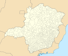 Mapa konturowa Minas Gerais, na dole nieco na prawo znajduje się punkt z opisem „Barbacena”