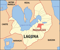 Mapa ng Laguna na nagpapakita ng lokasyon ng Cavinti.