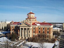 Aerial view of building exterior