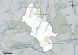 Carte en couleur présentant le réseau hydrographique de la commune