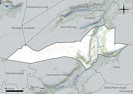 Carte en couleur présentant le réseau hydrographique de la commune