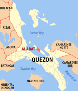 Mapa ng Quezon na nagpapakita sa lokasyon ng Agdangan.