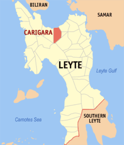 Mapa ng Leyte na nagpapakita sa lokasyon ng Carigara.