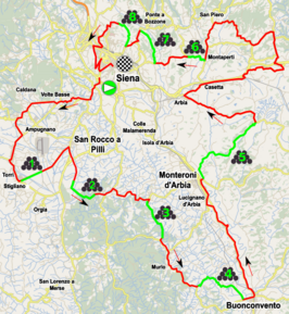 Routekaart van de Strade Bianche 2018