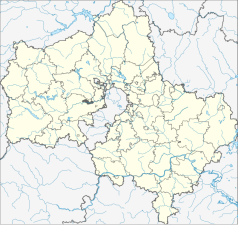 Mapa konturowa obwodu moskiewskiego, w centrum znajduje się punkt z opisem „DME”