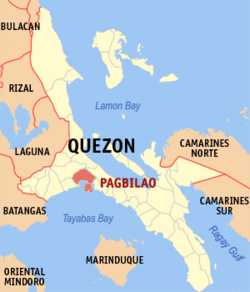 Mapa ng Quezon na nagpapakita sa lokasyon ng Pagbilao.