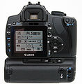 Canon EOS 400D mit Batteriegriff BG-E3, Ansicht von hinten