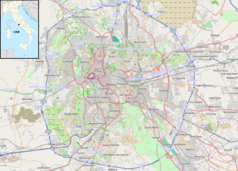 Mapa konturowa Rzymu, blisko centrum na lewo znajduje się punkt z opisem „Papieski Uniwersytet Urbaniana”