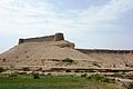 The fort sits atop a natural mound.