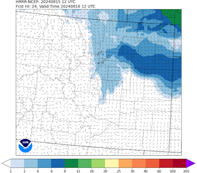 The HRRR-Smoke Model on early Friday morning shows potential smoke impacts for the Front Range, and northeaastern Colorado.