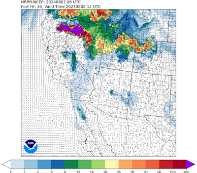 Map of western United states showing concentrations of smoke over the region. Northwest Colorado is expected to have moderate concentrations of smoke Thursday.