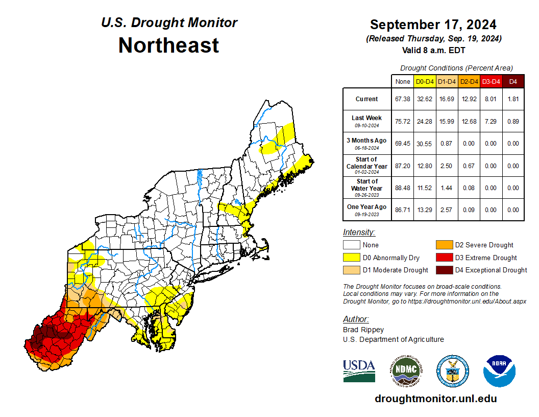 Current US Northeast Drought Monitor