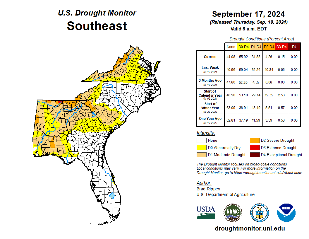 Current US Southeast Drought Monitor