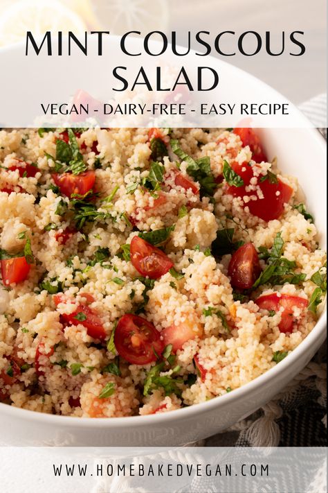 Try this vegan recipe for mint couscous salad made with fresh ingredients like tomatoes, mint, and parsley Couscous Salad With Mint, Couscous, Couscous Mint Salad, Salad With Mint Leaves, Summer Couscous Salad Recipes, Recipes With Fresh Mint, Mint Couscous, Carbless Meals, Mint Leaves Recipe