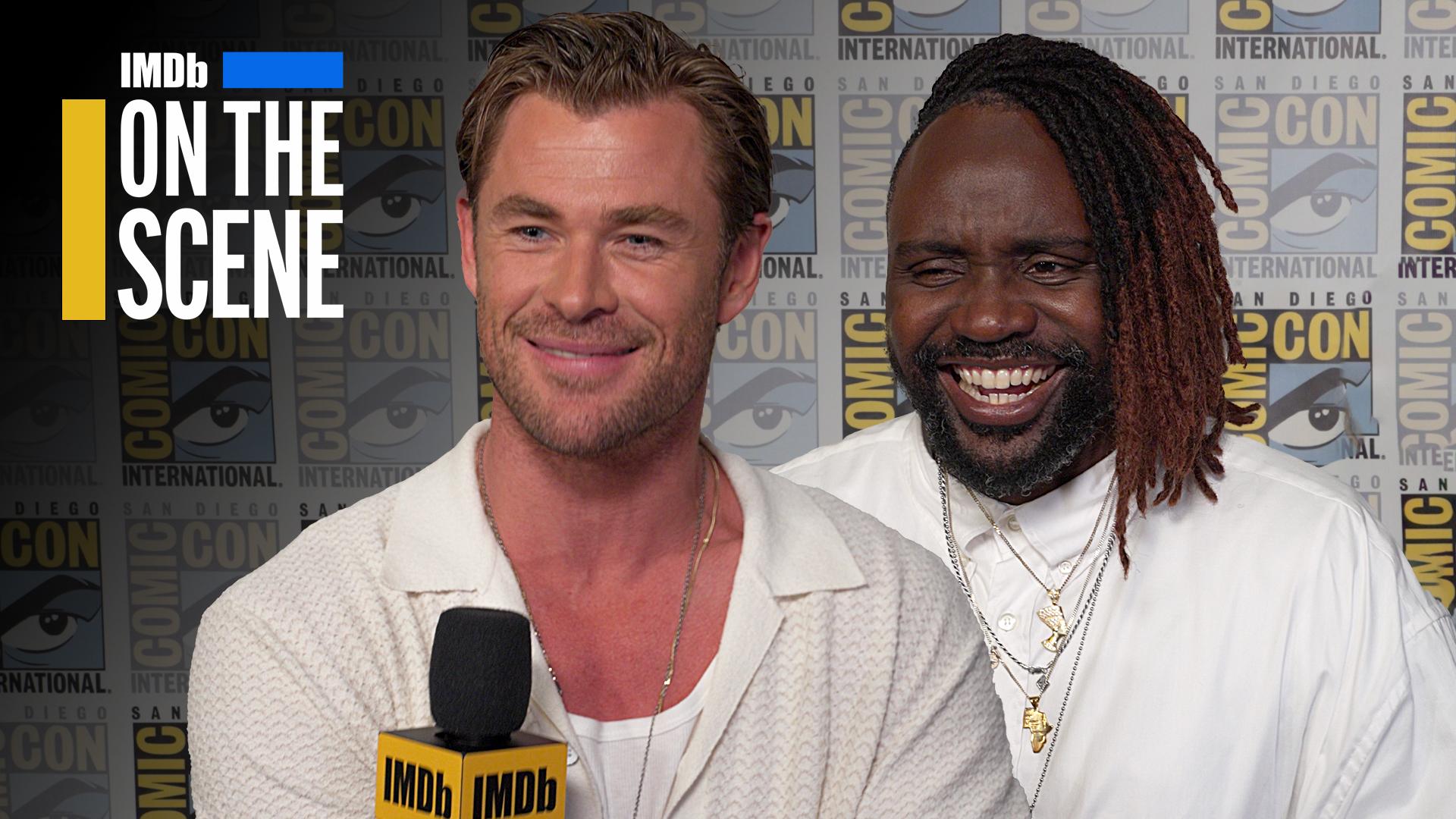 Chris Hemsworth and Brian Tyree Henry in Are Transformers Aliens or Robots? Chris Hemsworth Debates His Co-Stars (2024)