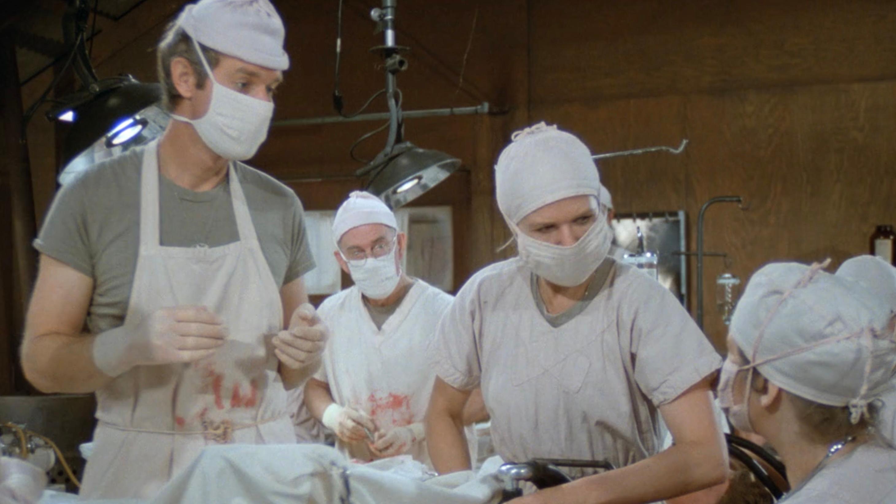 Mike Farrell, Lois Foraker, Harry Morgan, and Loretta Swit in M*A*S*H (1972)