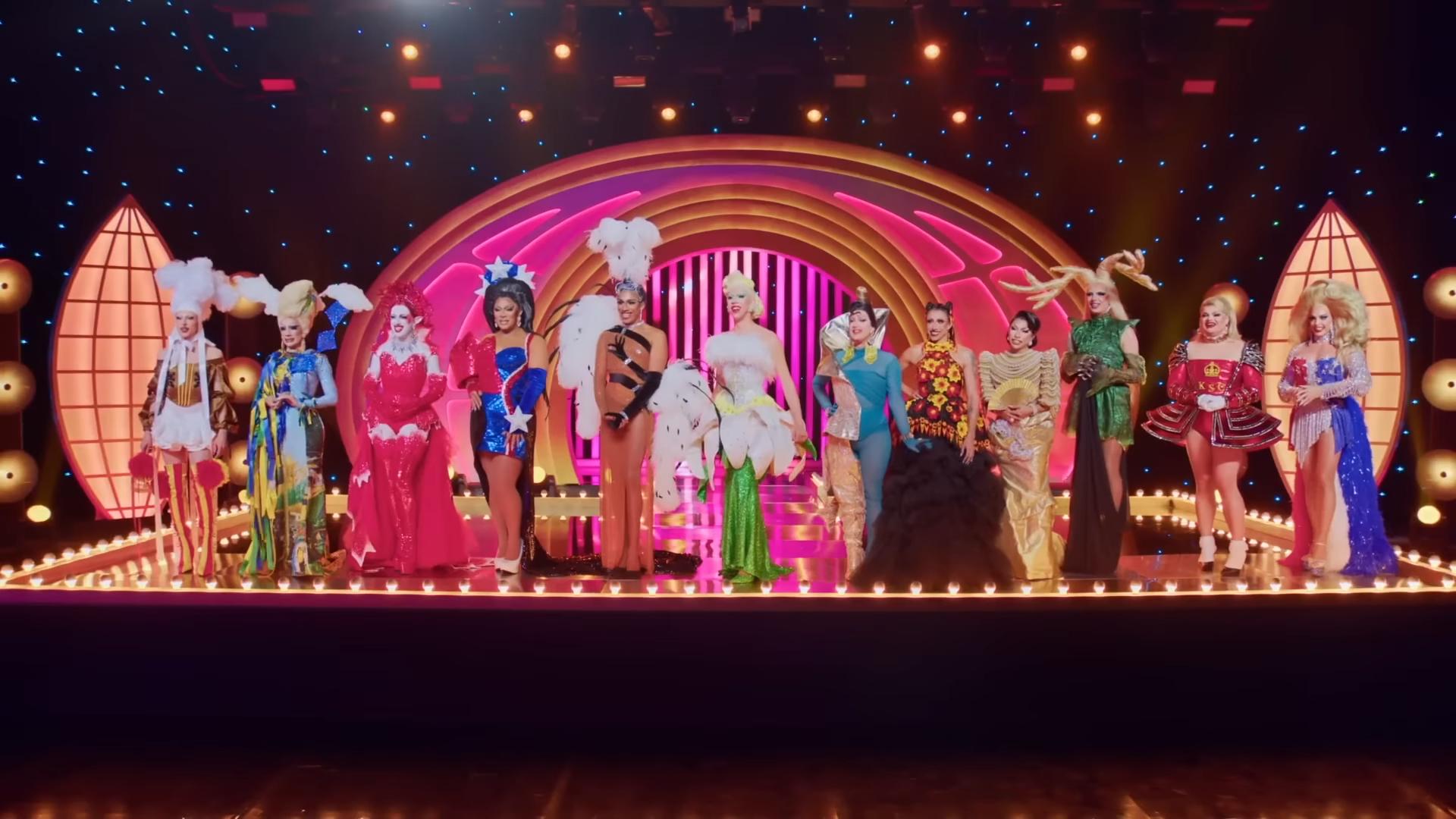 Gala Varo, Kween Kong, Cedric Moustin, Eva Le Queen, Emanuele Aruta, Athena Sorgelikis, Vanity Vain, Miranda Lebrão, Lorenzo Cicirò, Louie Westwood, Alyssa Edwards, and Christos Darlasis in RuPaul's Drag Race Global All Stars (2024)