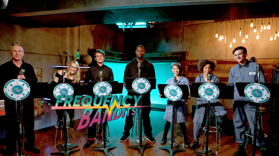 Damion Poitier, Stephanie Kerbis, Lauren Elliott, Erika Ishii, Hayes Dunlap, Matt Gardner, and Morgan Davis in Frequency Bandits (2017)