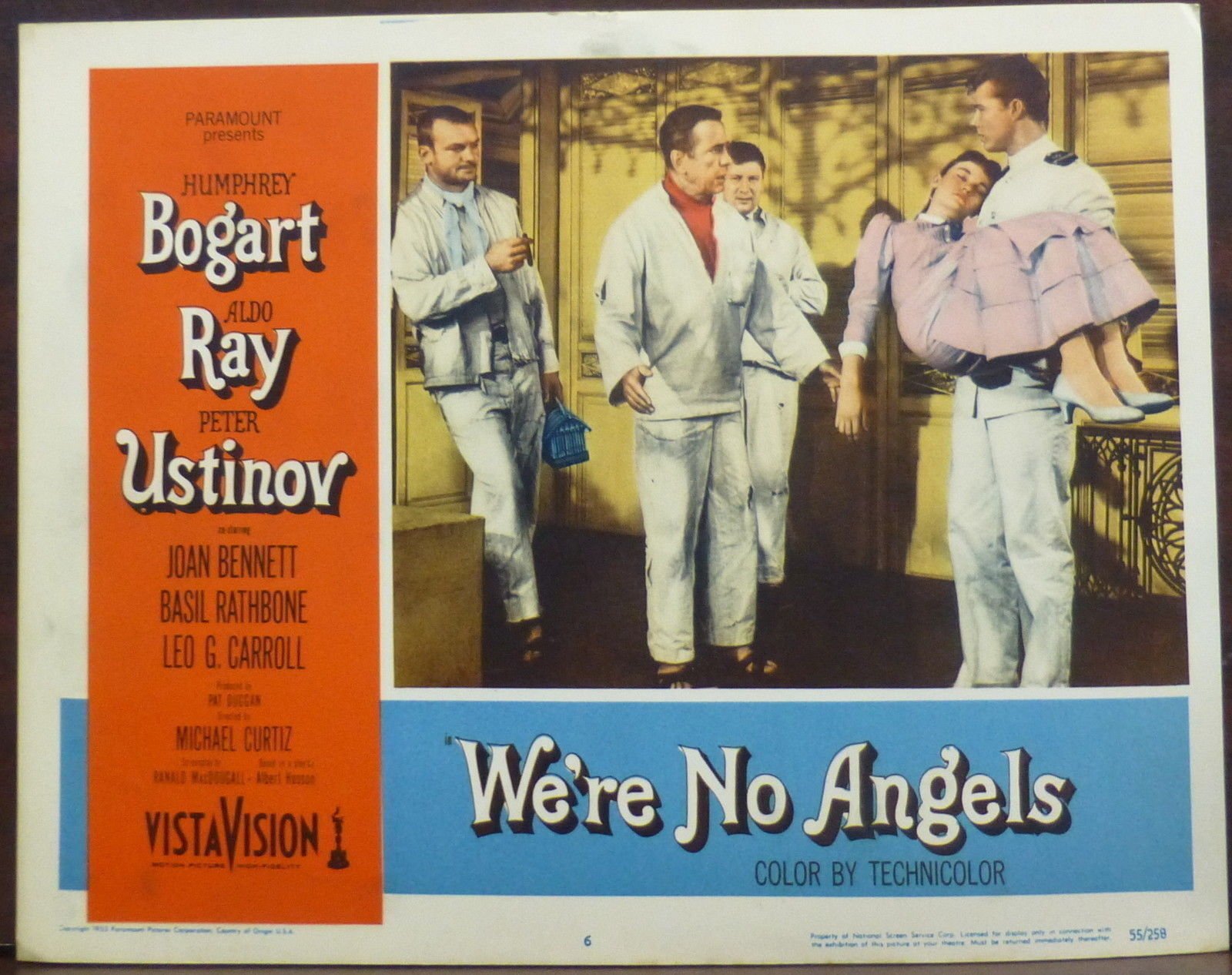 Humphrey Bogart, Peter Ustinov, Aldo Ray, John Smith, and Gloria Talbott in We're No Angels (1955)