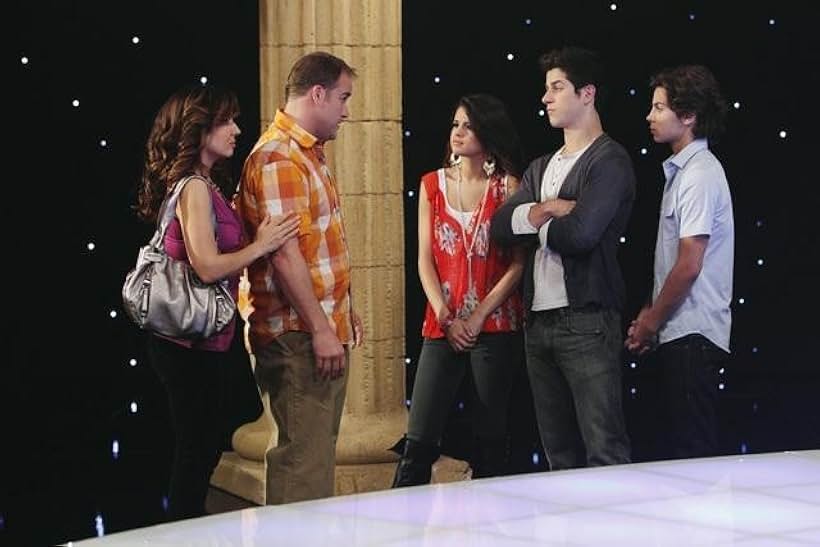 Maria Canals-Barrera, David DeLuise, David Henrie, Selena Gomez, and Jake T. Austin in Wizards of Waverly Place (2007)