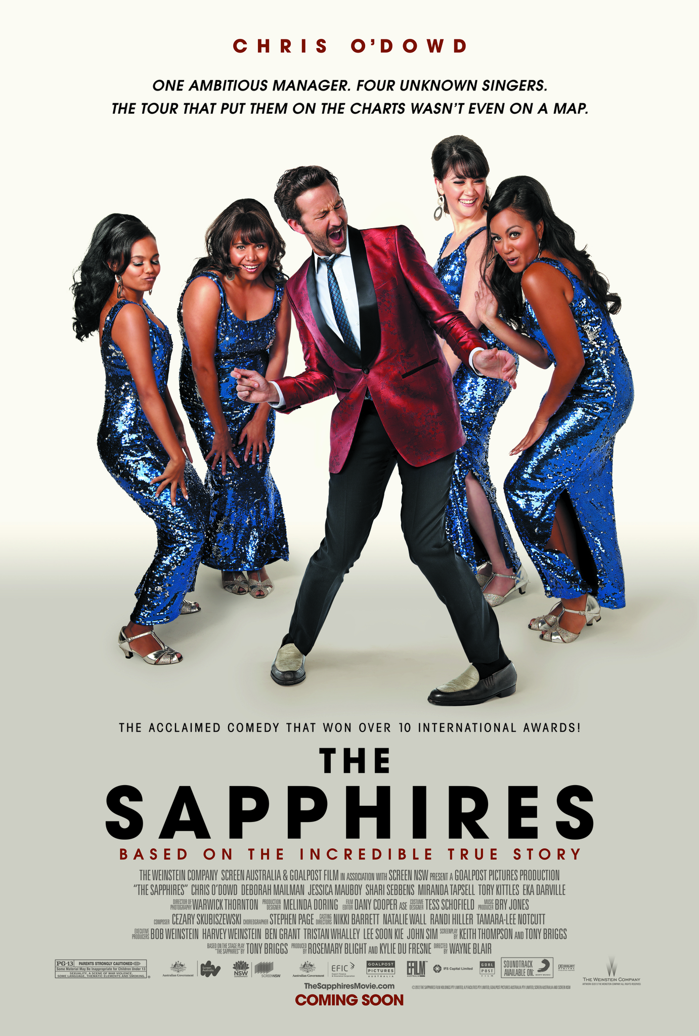 Deborah Mailman, Chris O'Dowd, Jessica Mauboy, Miranda Tapsell, and Shari Sebbens in The Sapphires (2012)