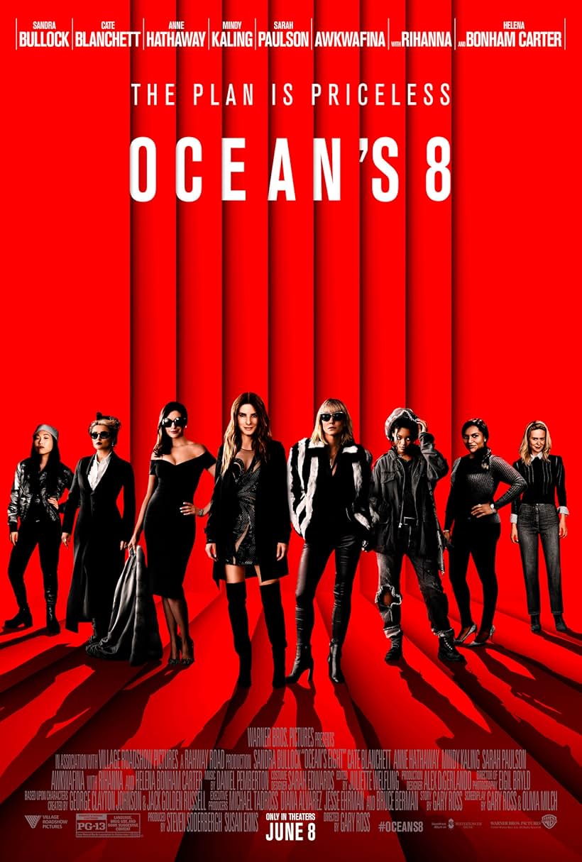 Sandra Bullock, Helena Bonham Carter, Cate Blanchett, Anne Hathaway, Sarah Paulson, Mindy Kaling, Rihanna, and Awkwafina in Ocean's Eight (2018)