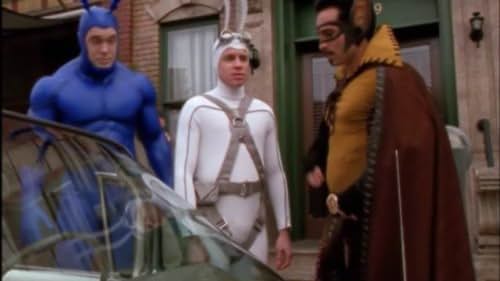 Nestor Carbonell, David Burke, and Patrick Warburton in The Tick (2001)