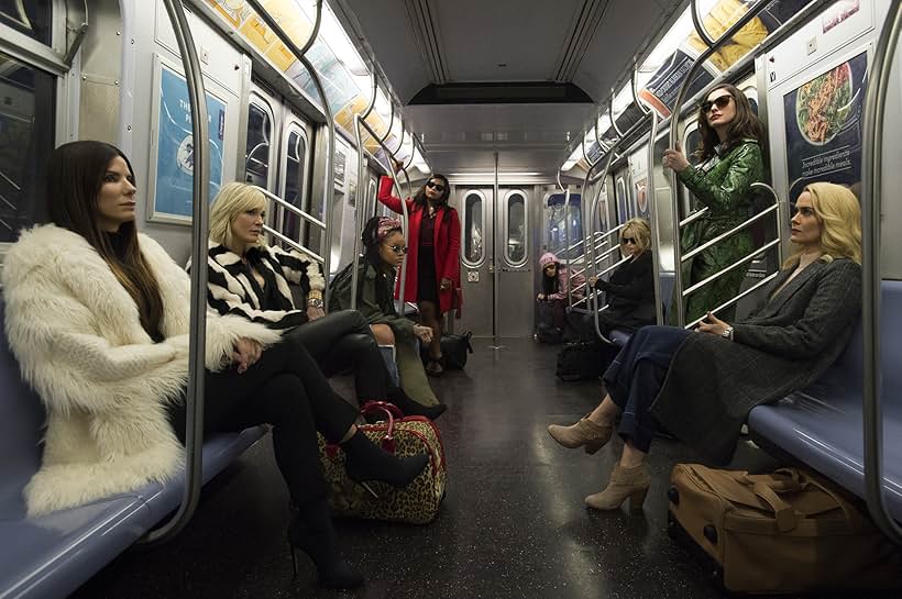 Sandra Bullock, Helena Bonham Carter, Cate Blanchett, Anne Hathaway, Sarah Paulson, Mindy Kaling, Rihanna, and Awkwafina in Ocean's Eight (2018)