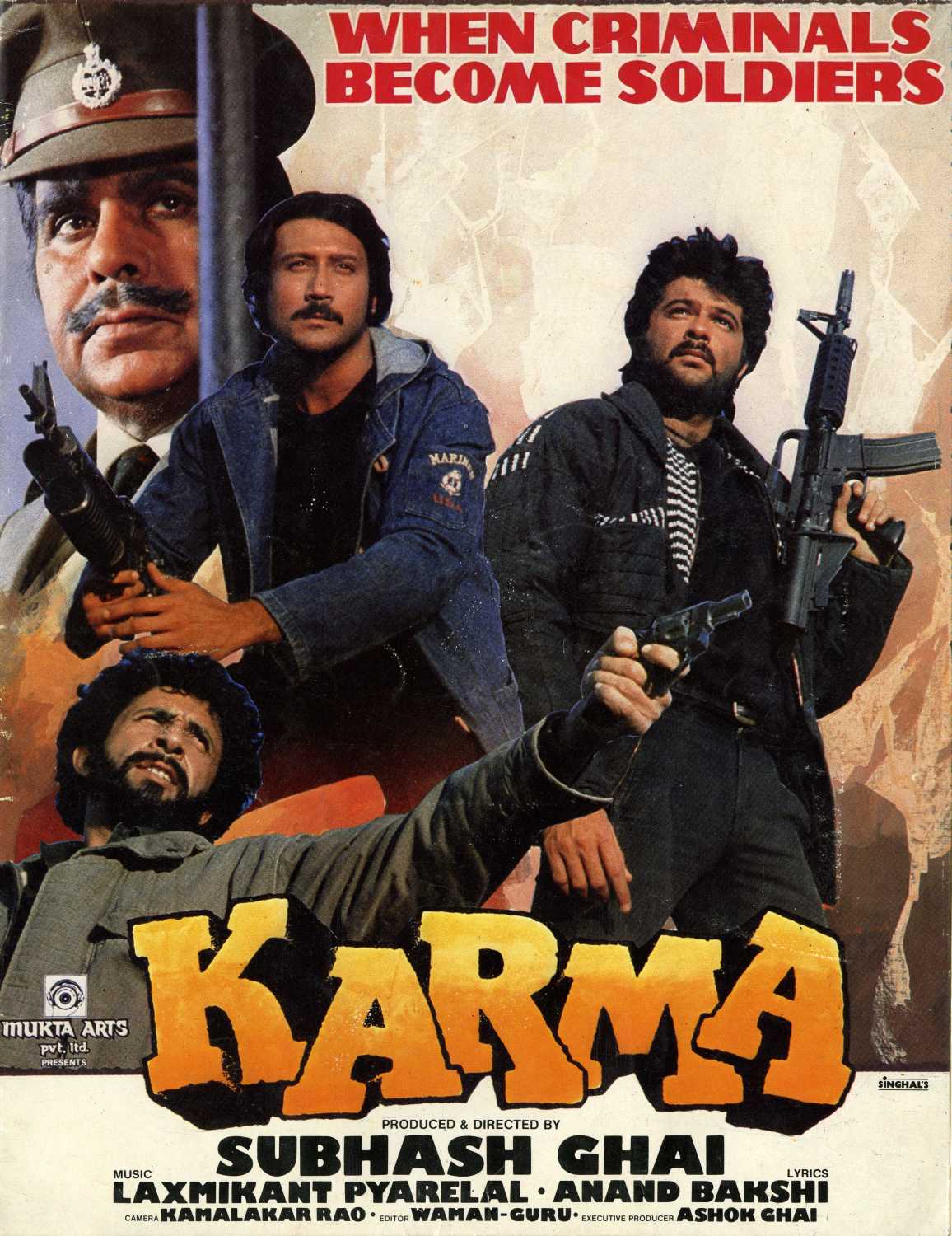 Jackie Shroff, Anil Kapoor, Dilip Kumar, and Naseeruddin Shah in Karma (1986)