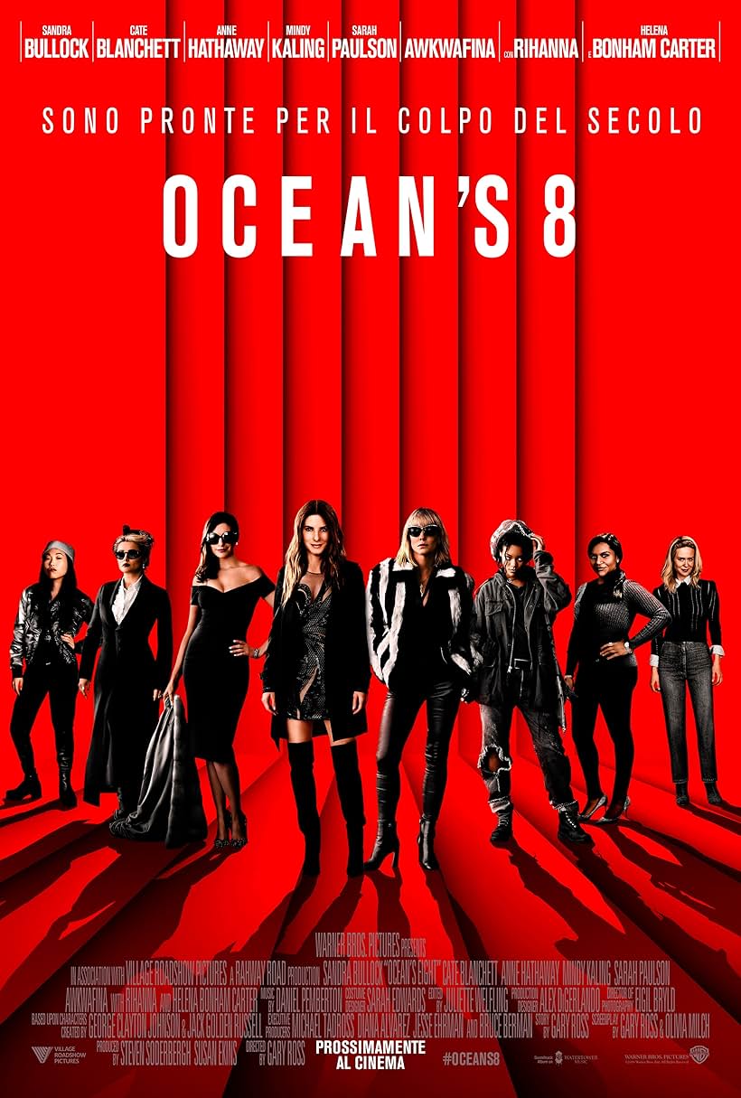 Sandra Bullock, Helena Bonham Carter, Cate Blanchett, Anne Hathaway, Sarah Paulson, Mindy Kaling, Rihanna, and Awkwafina in Ocean's Eight (2018)