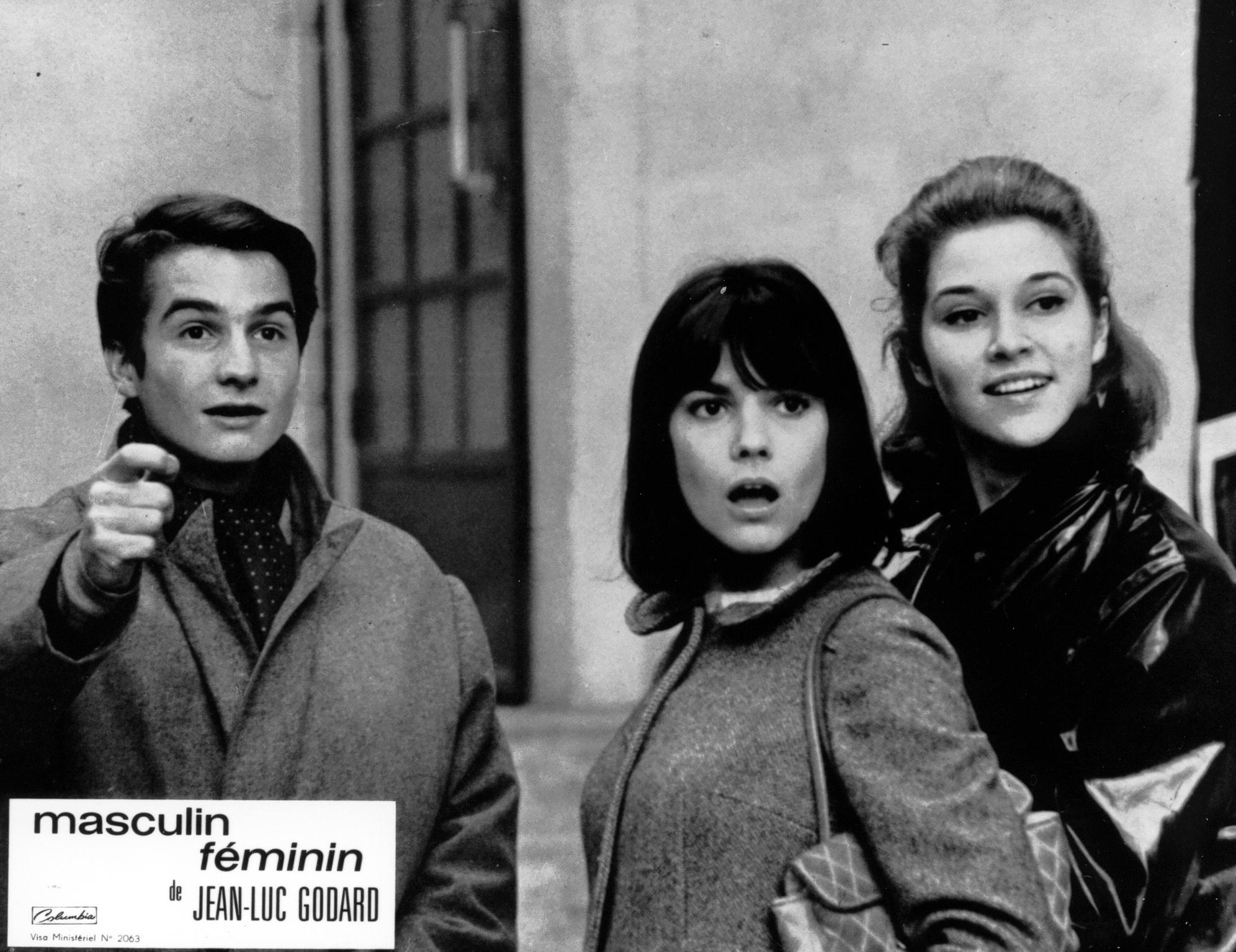 Catherine-Isabelle Duport, Chantal Goya, and Jean-Pierre Léaud in Masculine Feminine (1966)