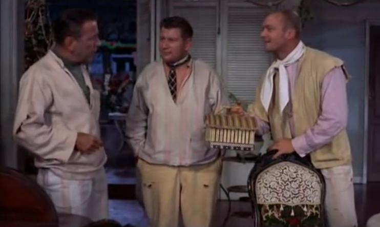 Humphrey Bogart, Peter Ustinov, and Aldo Ray in We're No Angels (1955)