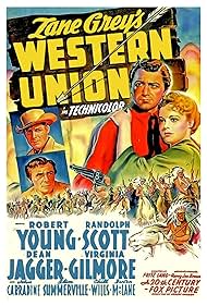 Randolph Scott, Robert Young, Virginia Gilmore, and Dean Jagger in Western Union (1941)