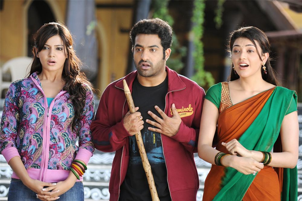 N.T. Rama Rao Jr., Kajal Aggarwal, and Samantha Ruth Prabhu in Brindaavanam (2010)