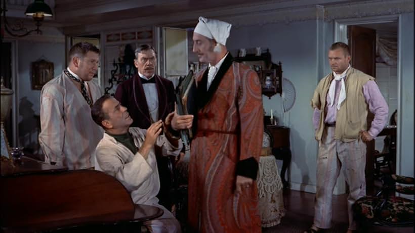 Humphrey Bogart, Basil Rathbone, Peter Ustinov, Leo G. Carroll, and Aldo Ray in We're No Angels (1955)