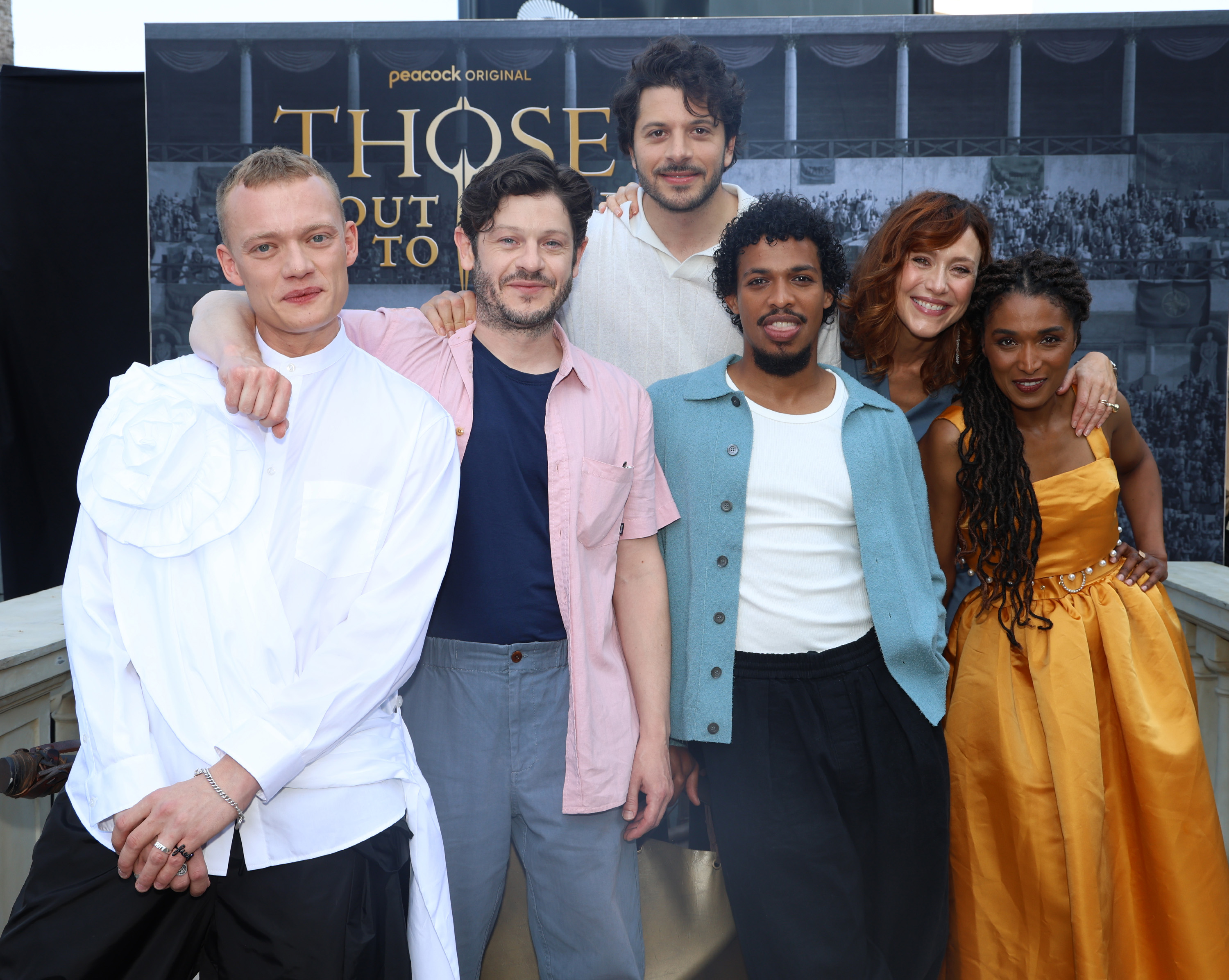 Dimitri Leonidas, Sara Martins, Gabriella Pession, Moe Hashim, Iwan Rheon, Christine Bartolucci, and Jojo Macari at an event for Those About to Die (2024)