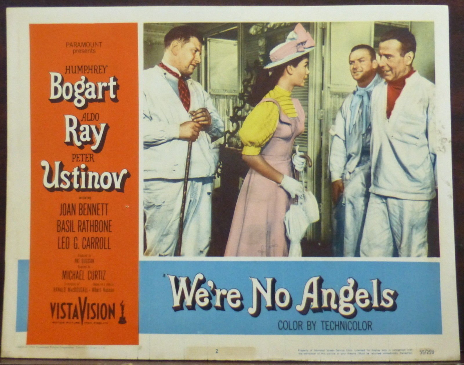 Humphrey Bogart, Peter Ustinov, Aldo Ray, and Gloria Talbott in We're No Angels (1955)