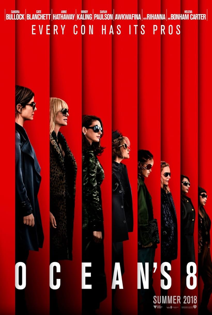 Sandra Bullock, Helena Bonham Carter, Cate Blanchett, Anne Hathaway, Sarah Paulson, Mindy Kaling, Rihanna, and Awkwafina in Ocean's Eight (2018)