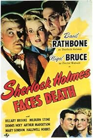 Basil Rathbone, Hillary Brooke, Nigel Bruce, and Milburn Stone in Sherlock Holmes Faces Death (1943)