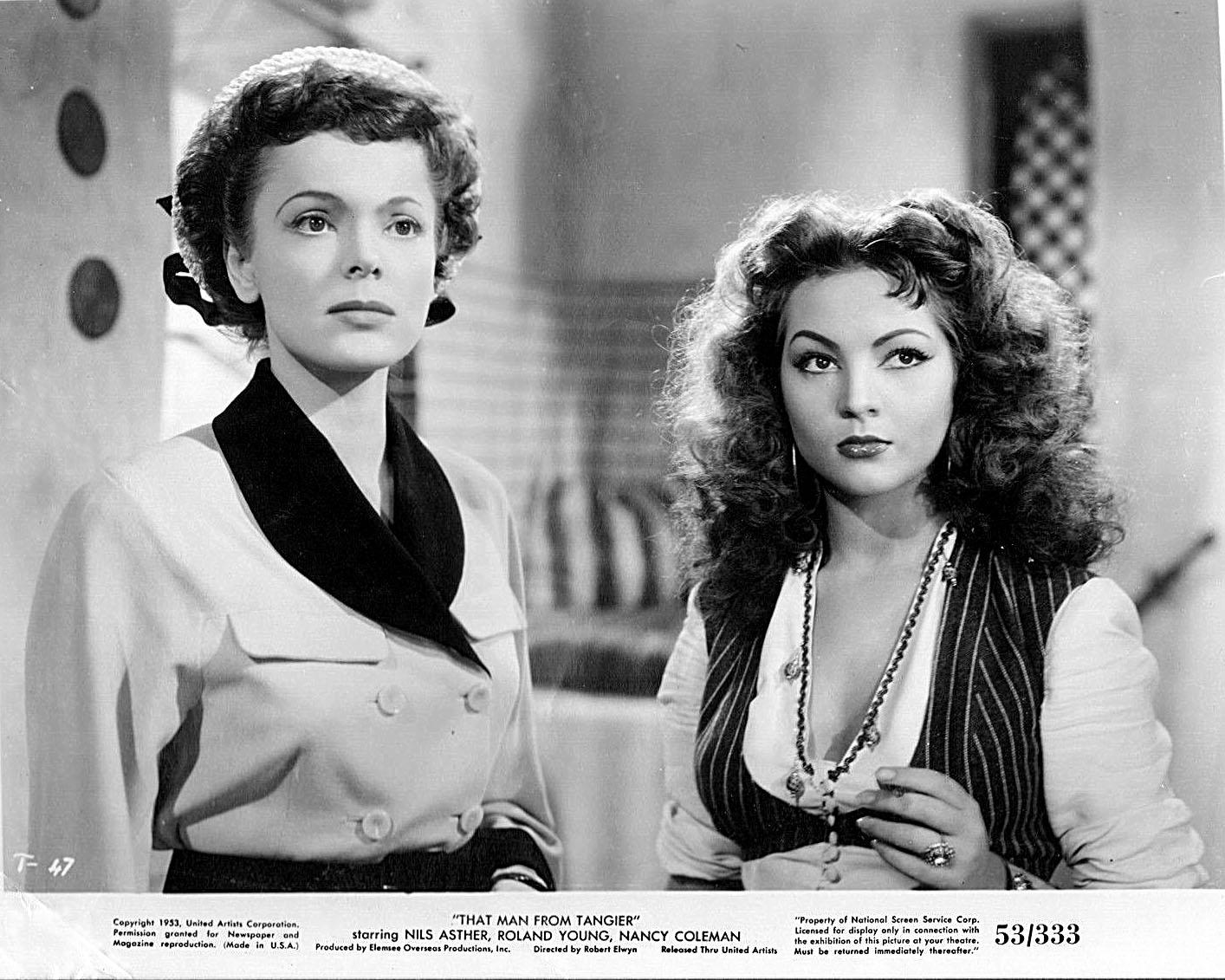 Nancy Coleman and Sara Montiel in That Man from Tangier (1953)