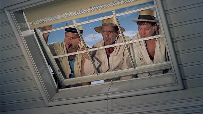 Humphrey Bogart, Peter Ustinov, and Aldo Ray in We're No Angels (1955)