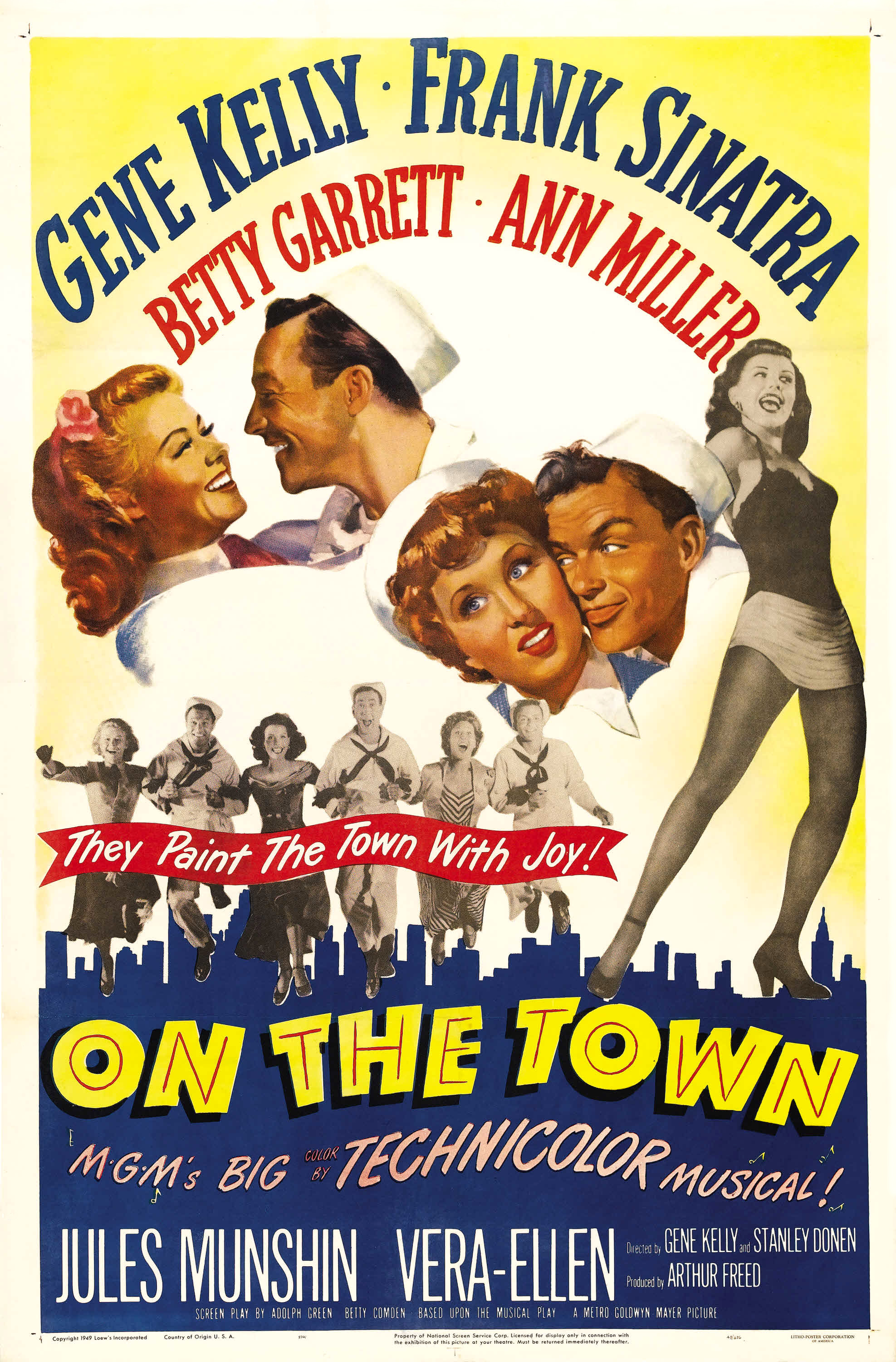 Gene Kelly, Frank Sinatra, Betty Garrett, Ann Miller, Jules Munshin, and Vera-Ellen in On the Town (1949)