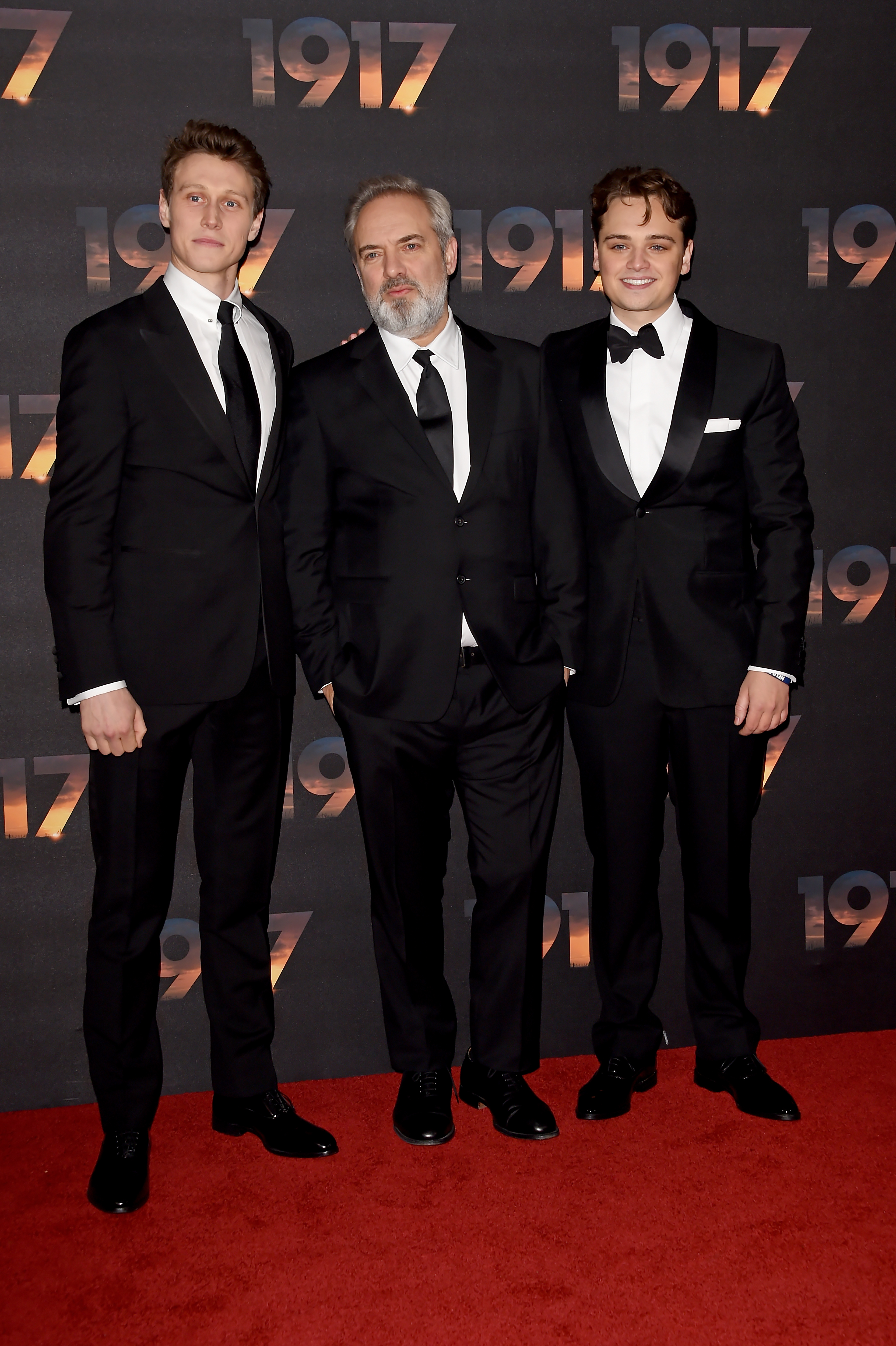 Sam Mendes, George MacKay, and Dean-Charles Chapman at an event for 1917 (2019)