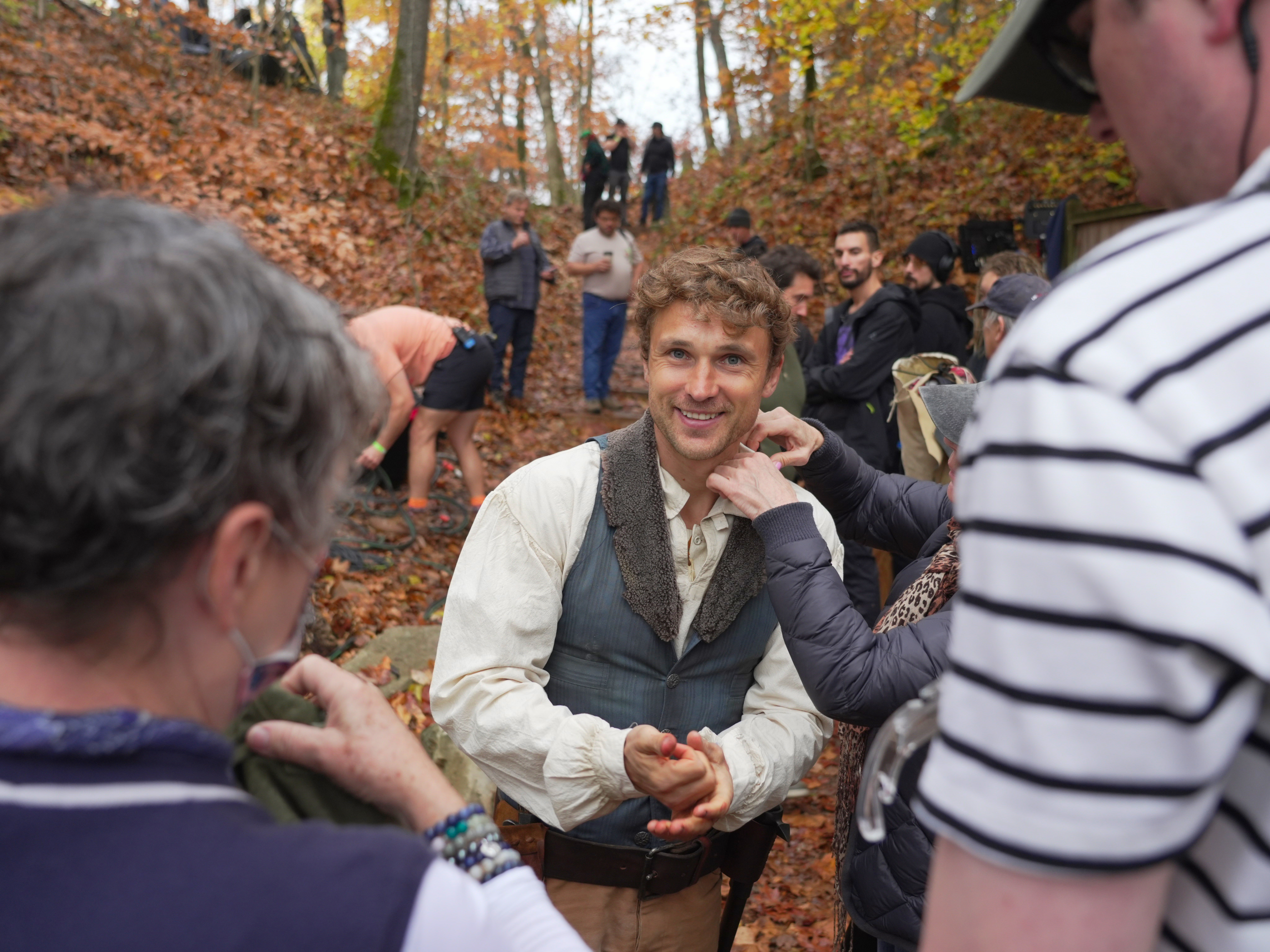 Michael Mailer, William Moseley, and Derek Estlin Purvis in The Ballad of Davy Crockett (2024)