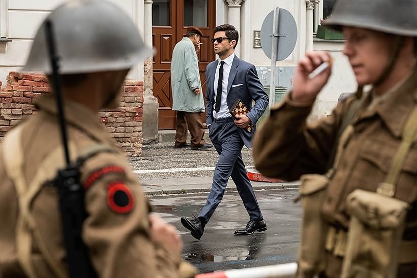 Dominic Cooper and Dusan Martincek in Spy City (2020)